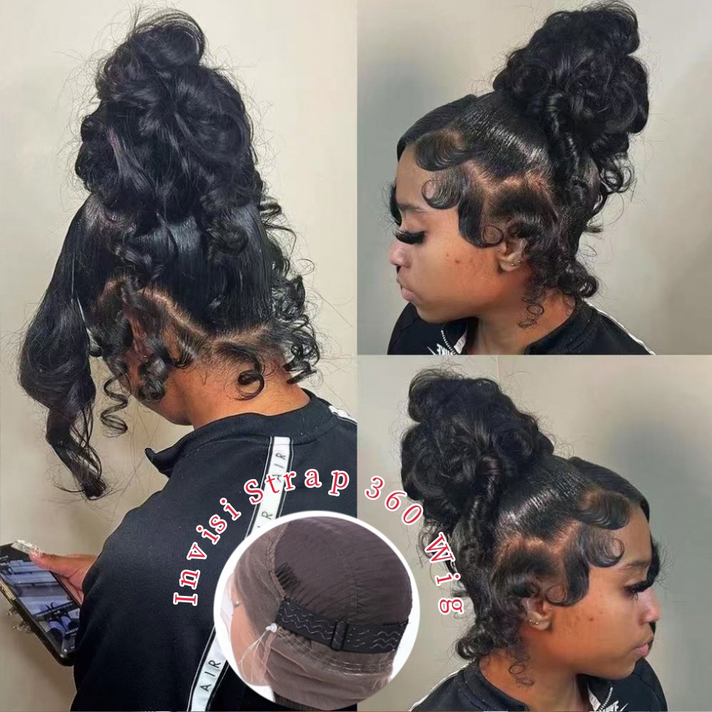 Human Hair Wigs - HD 360 フルレースウィッグ（見えないストラップ付き）人毛250%密度ボディウェーブレースフロントウィッグ HD 360 レースフロントウィッグ人毛