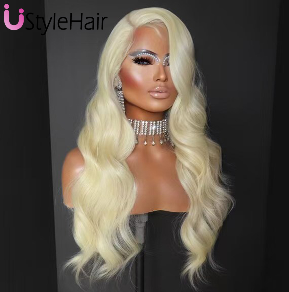 613 Blonde Body Wave Lace Front Wig - 613 ブロンドレースフロントウィッグロングボディウェーブ合成毛ゴールドブロンドウィッグ13x4 グルーレスデイリーウェア耐熱ファイバーヘア