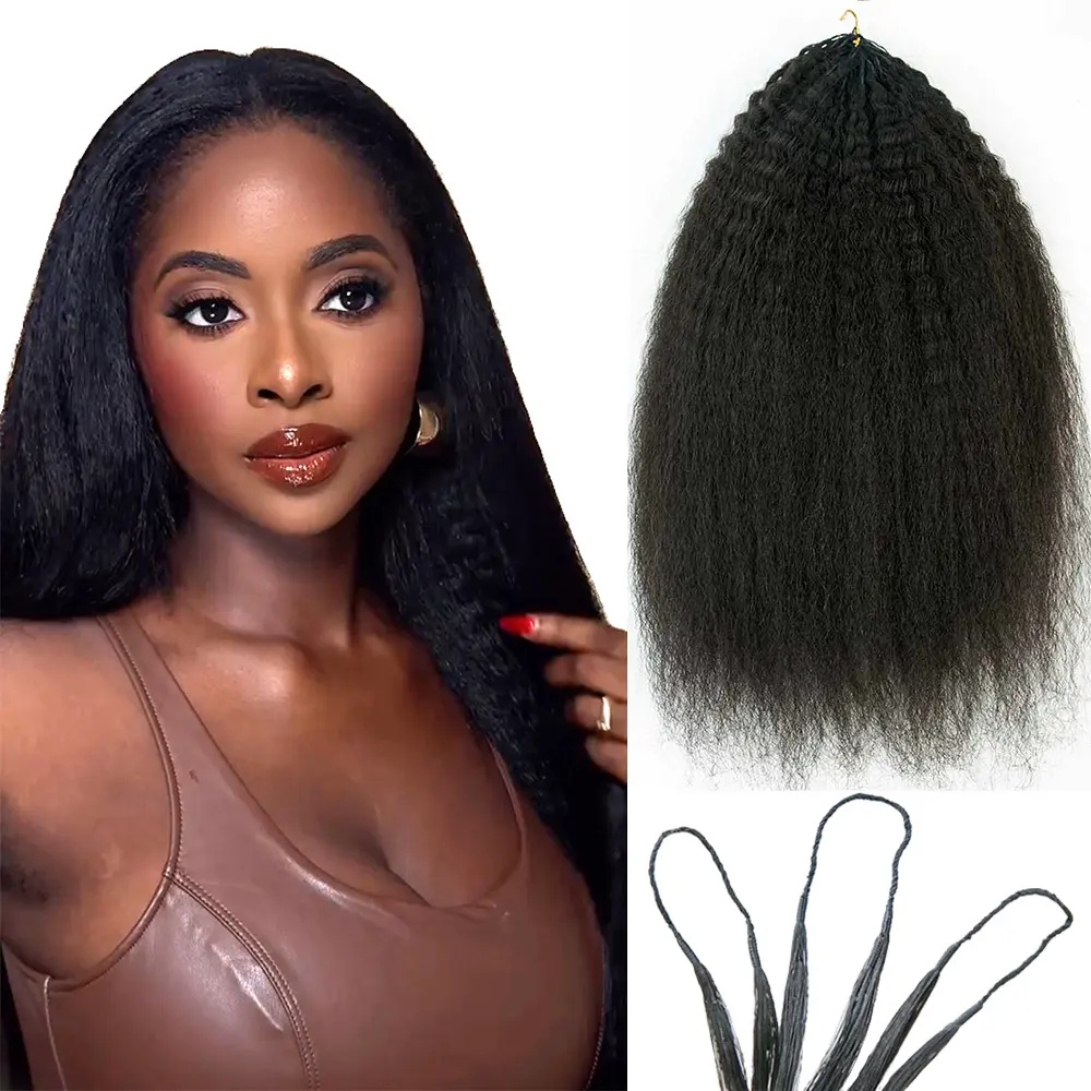 Human Hair Wigs - 結び目なし、くせ毛のようなストレート、羽根状の編み込み、人毛使用、あらかじめ分け目が作られ、ループ状に加工済み、再利用可能、目立たない、自然な黒髪、女性用。