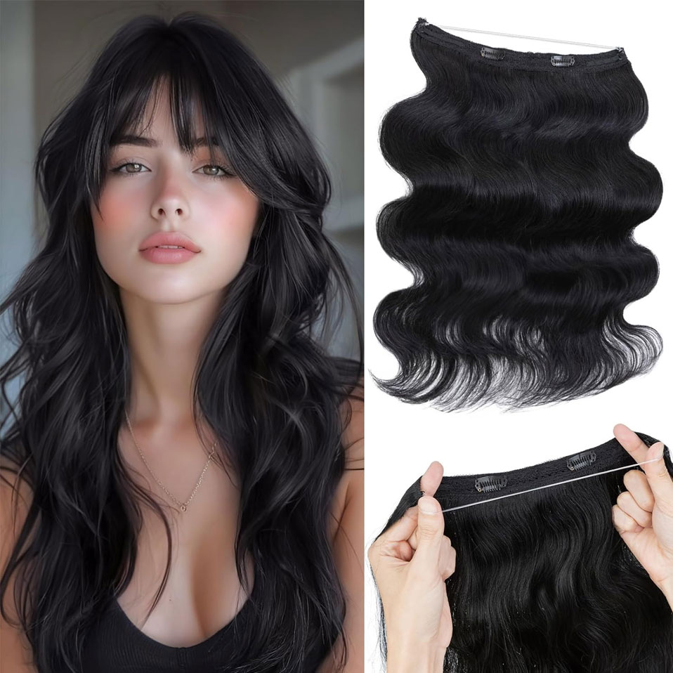Invisible Tape In Extensions Real Hair - S-noilite ワイヤー人毛エクステンション波状調節可能なワイヤーヘアエクステンションブロンドハイライトかつら目に見えないフィッシュライン