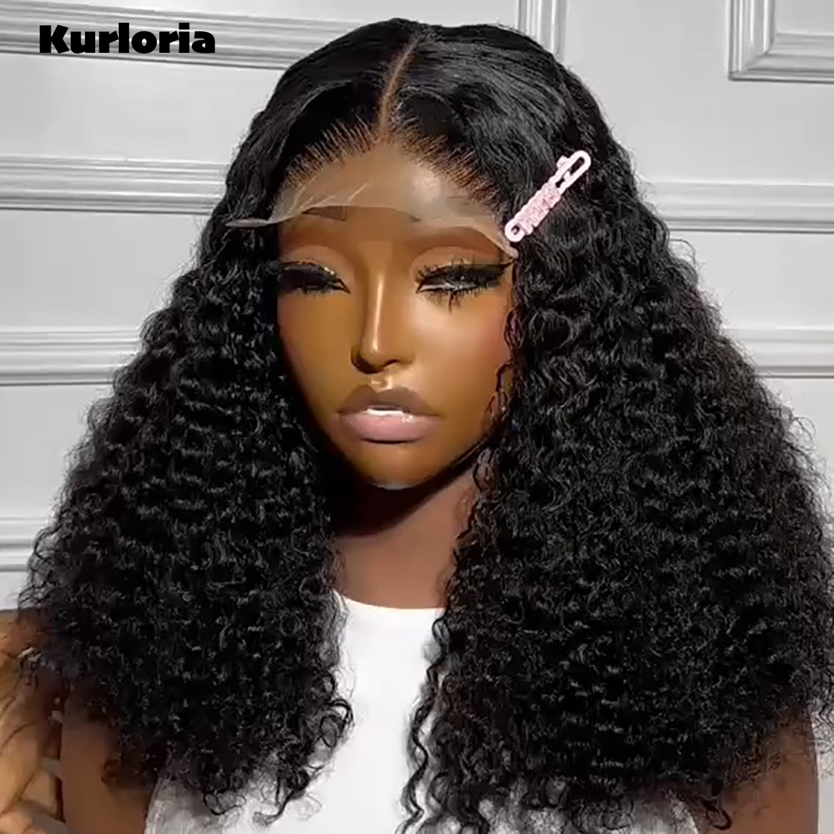 Glueless Wear And Go Human Hair Wig - 100％人毛を使用した、接着剤不要の300密度のカーリーボブ、自然な黒色の13x6 HDレースフロントウィッグ。装着してすぐに使える、前髪部分が事前に処理済み。