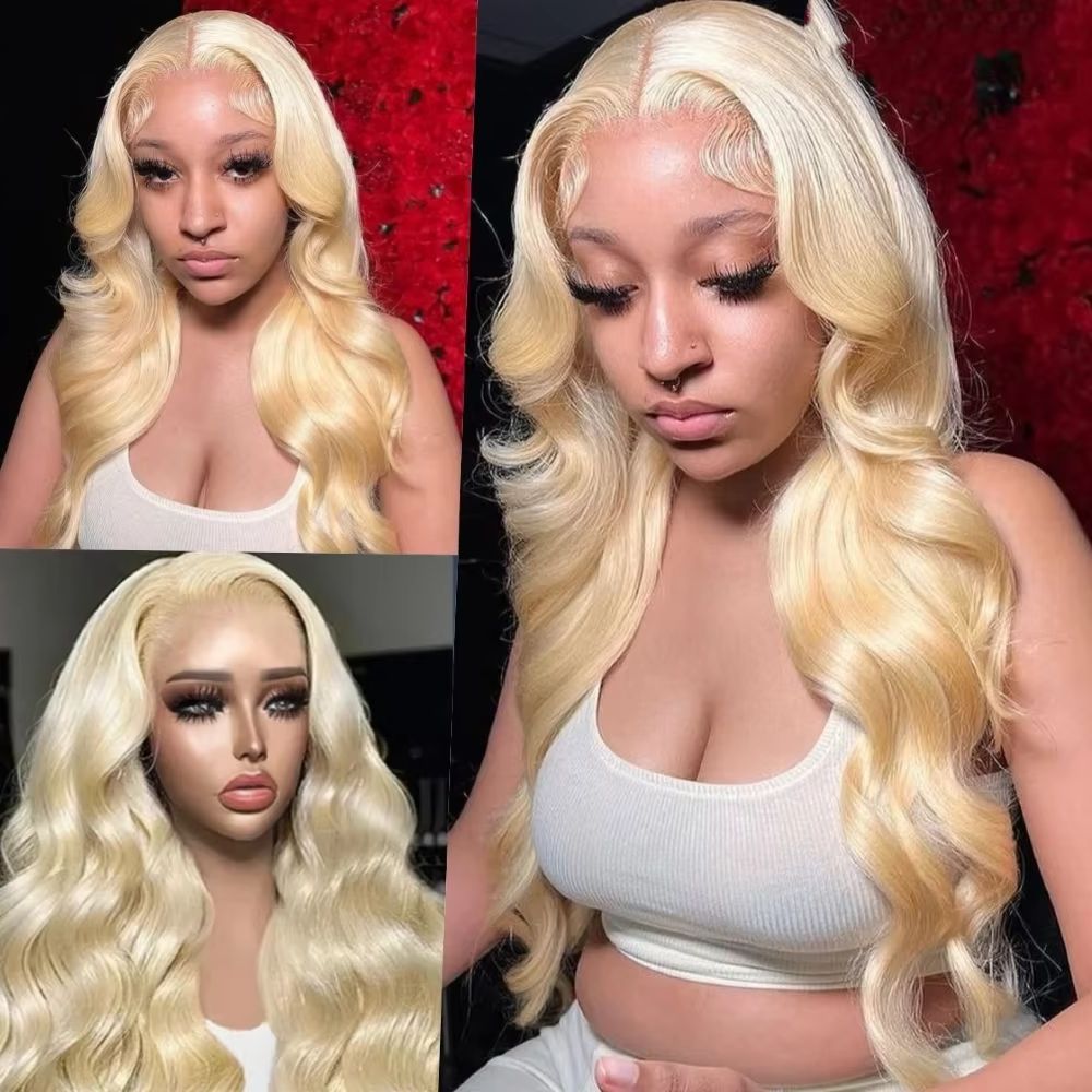 613 Blonde Body Wave Lace Front Wig - 46インチ # 613ブロンドのボディウェーブ、人毛ウィッグ。密度200%、13x6または13x4のHD透明レースフロントウィッグ。前処理済み（前髪部分の毛を処理済み、カット済み、ノット部分をブリーチ済み、スタイリング済み）。ブラジリアンヘア、女性用。