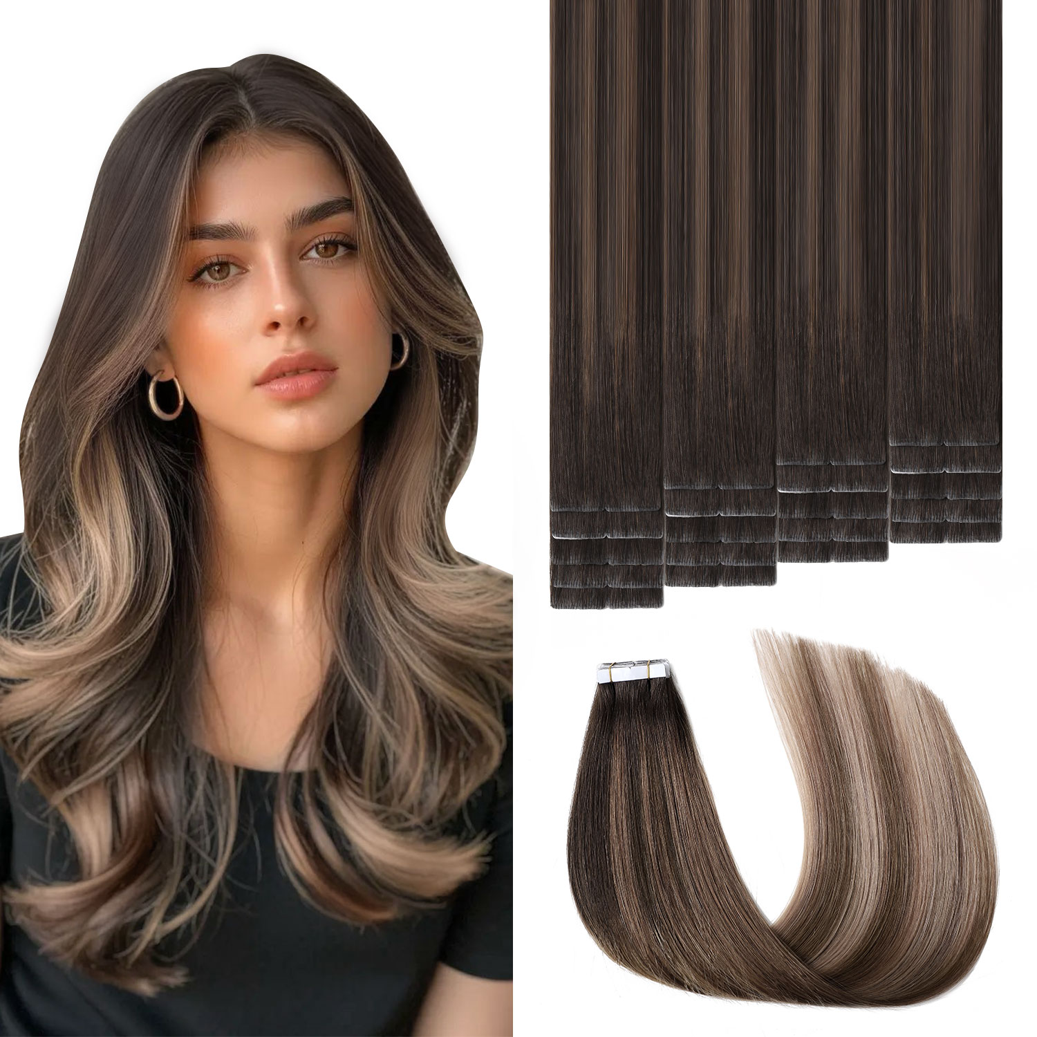 スウィートメット インビジブルテープ ヘアエクステンション  - Invisible Tape In Extensions Real Hair のレビューと価格