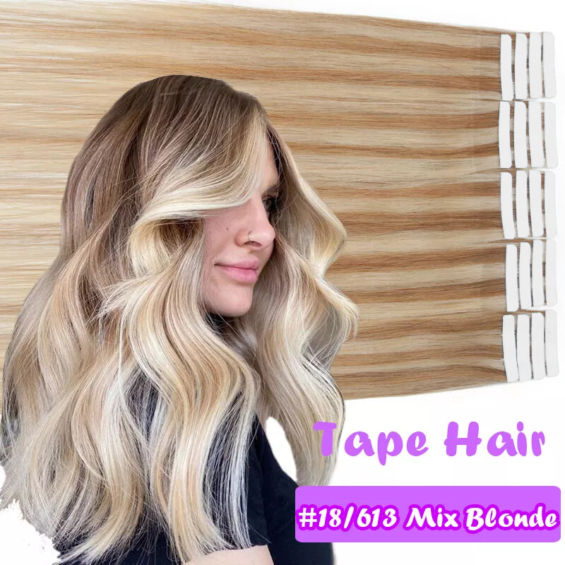 本物の人毛ストレートテープインエクステンション両面スキンウェ - Invisible Tape In Extensions Real Hair のレビューと価格