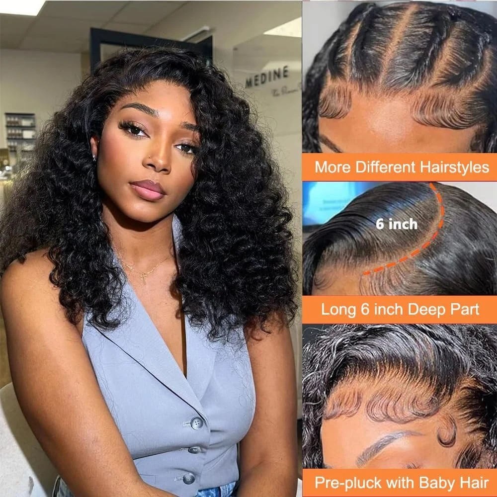 14インチ、16インチのカールしたディープウェーブ、13x4 - Glueless Wear And Go Human Hair Wig のレビューと価格