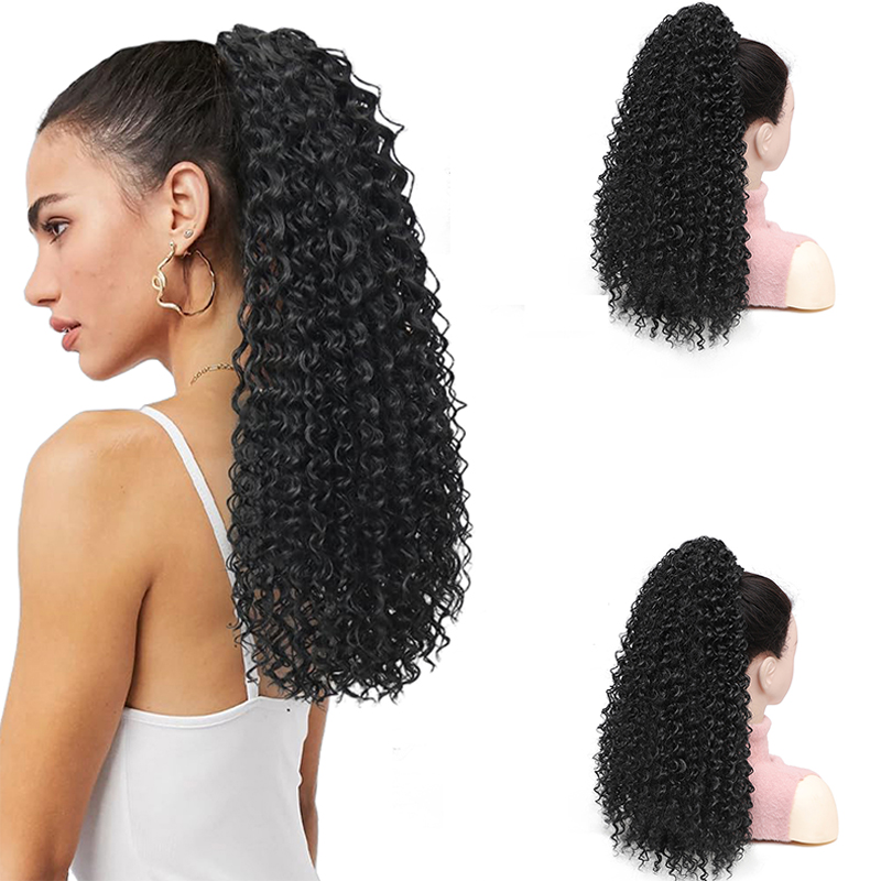 アフロパフ、カールしたポニーテール風のつけ毛、人工毛を使用し - Drawstring Afro Curly Puff Ponytail のレビューと価格
