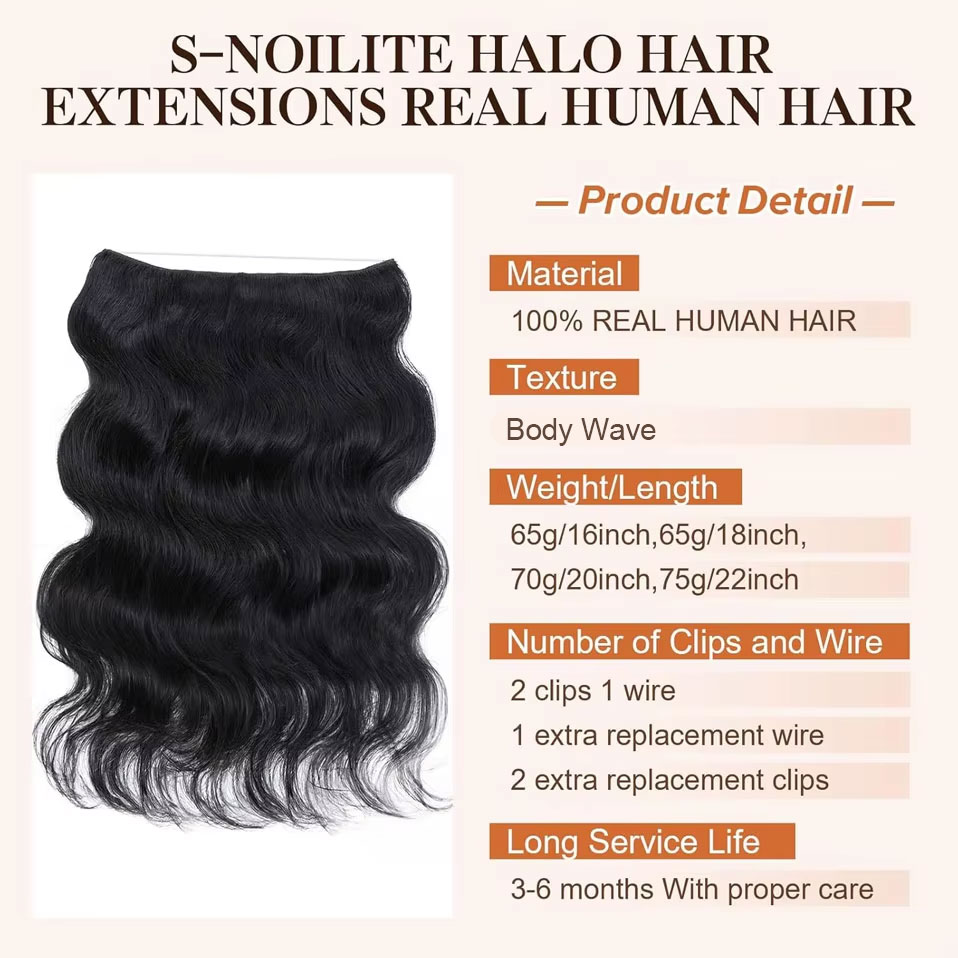 S-noilite ワイヤー人毛エクステンション波状調節可能 - Invisible Tape In Extensions Real Hair のレビューと価格