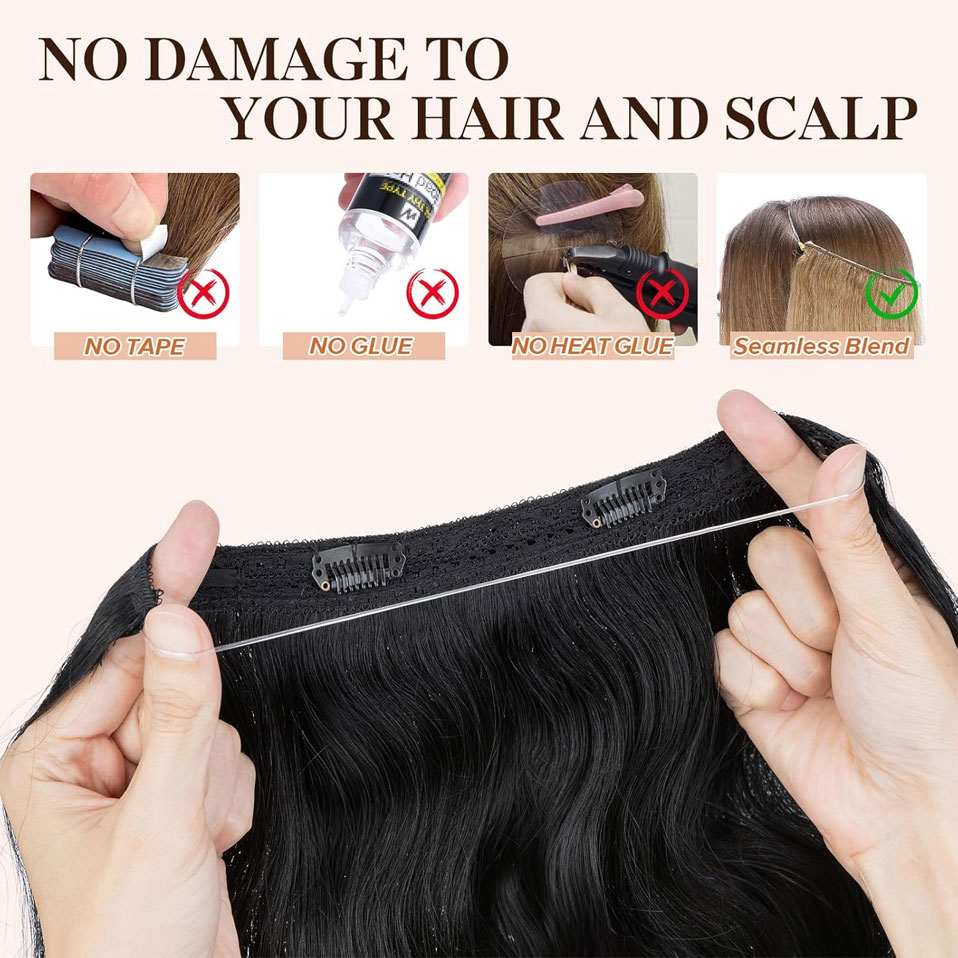 S-noilite ワイヤー人毛エクステンション波状調節可能 - Invisible Tape In Extensions Real Hair のレビューと価格