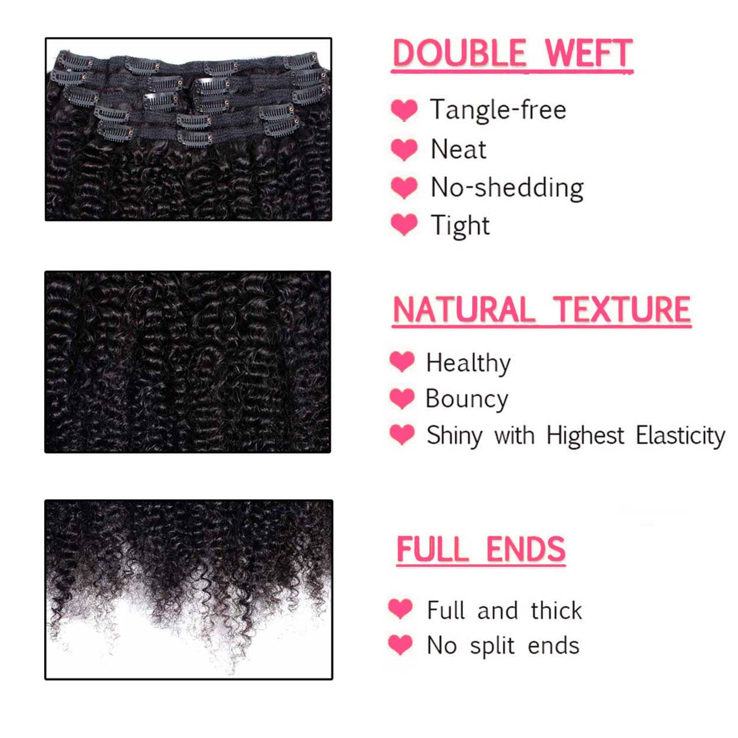 アフロ縮れ毛クリップインヘアエクステンション 120g 8ピ - Seamless Clip In Hair Extensions Human Hair のレビューと価格