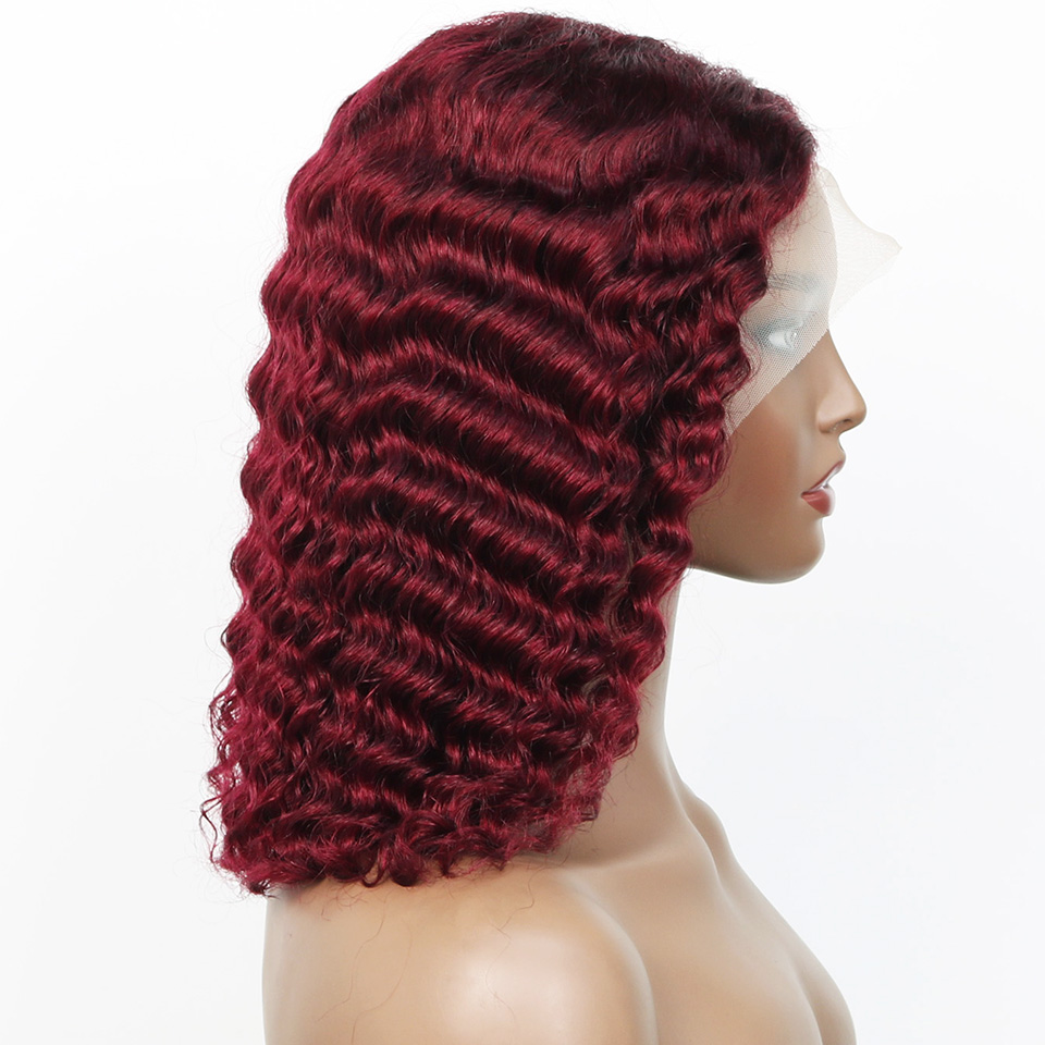99j バーガンディ ディープボブ ウィッグ 人毛 ブラジリ - Glueless Wear And Go Human Hair Wig のレビューと価格