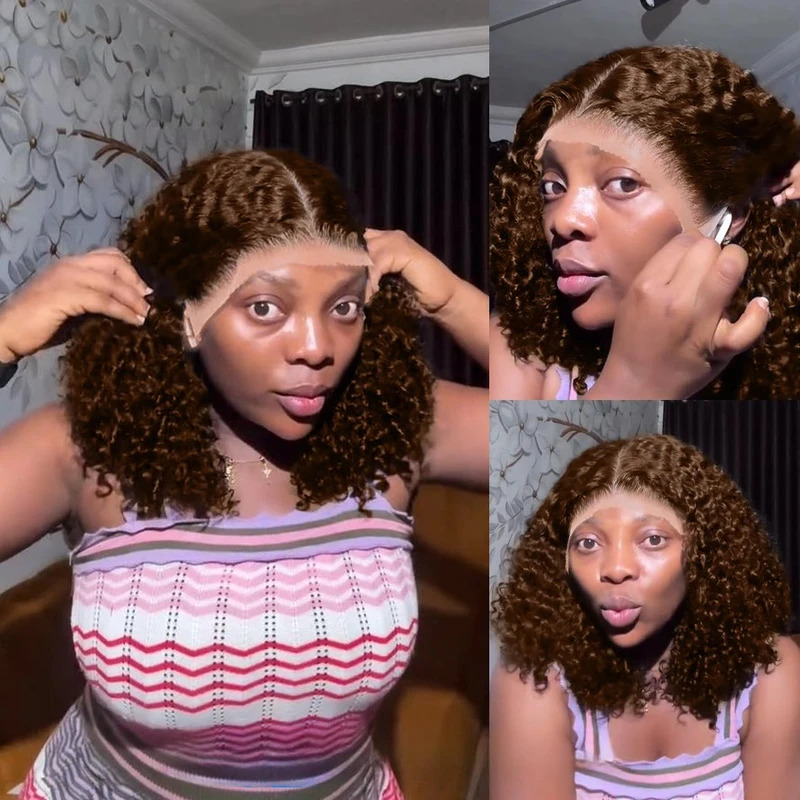カールした短いボブスタイルのウィッグ。人毛を使用し、深めのウ - Glueless Wear And Go Human Hair Wig のレビューと価格