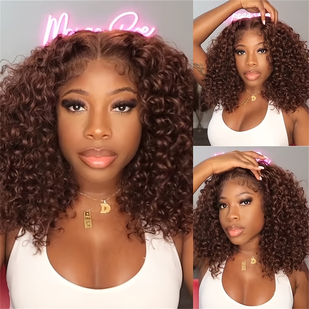 カールした短いボブスタイルのウィッグ。人毛を使用し、深めのウ - Glueless Wear And Go Human Hair Wig のレビューと価格