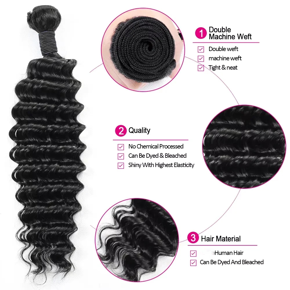 ブラジリアンバージンヒューマンヘア ディープウェーブ ディー - Deep Wave 3 Bundles With Closure のレビューと価格