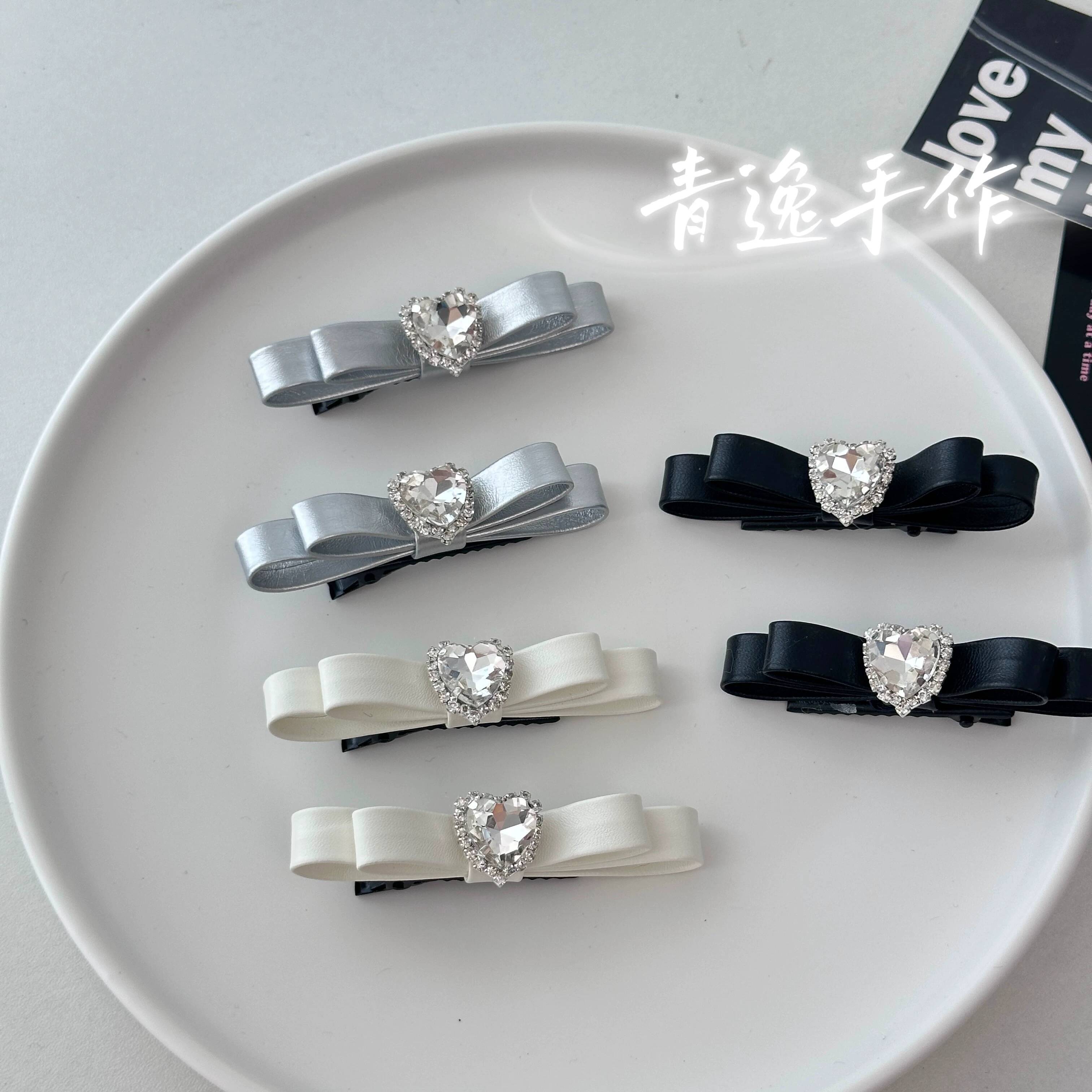 地雷風レース風ハート型ラインストーンヘアクリップ二層リボン付 - Hair Clips のレビューと価格