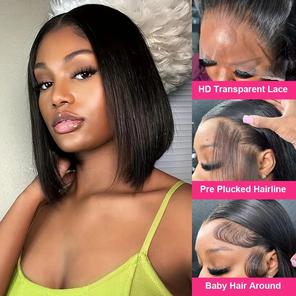 ボブウィッグ、人毛使用、短めのストレート、13x6のレースフ - Glueless Wear And Go Human Hair Wig のレビューと価格