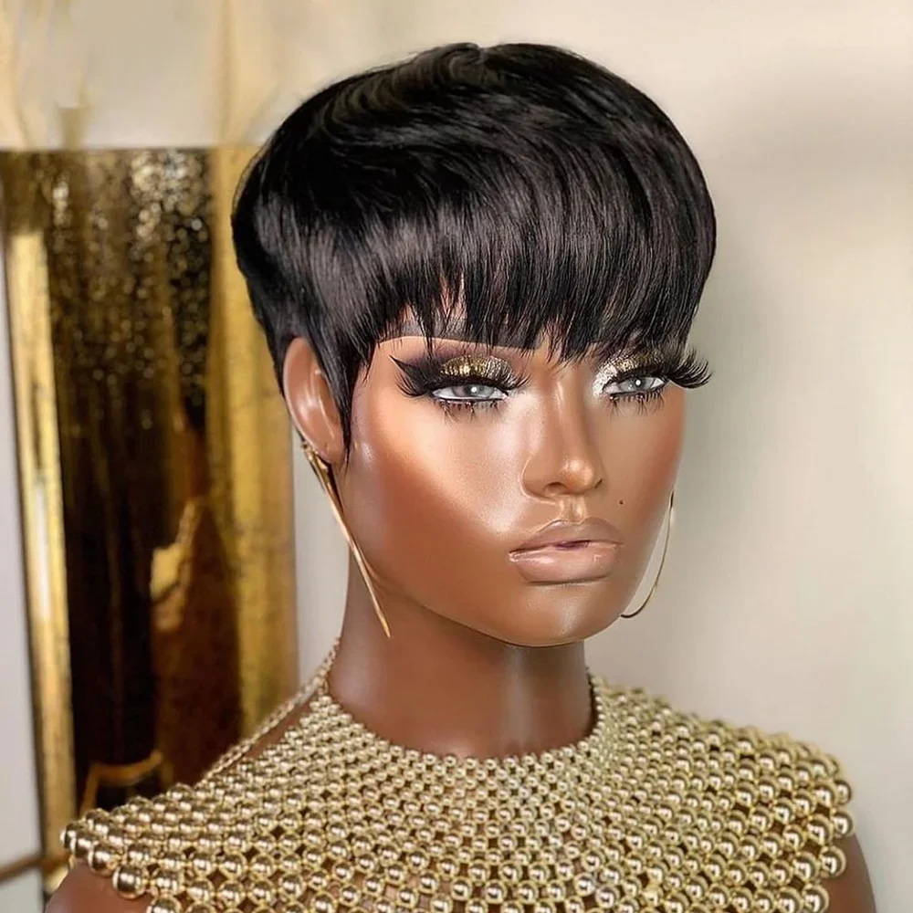 短い人毛ウィッグ、ピクシーカット、ストレート、ブラジル産、黒 - Short Pixie Cut Wig Human Hair Cheap のレビューと価格