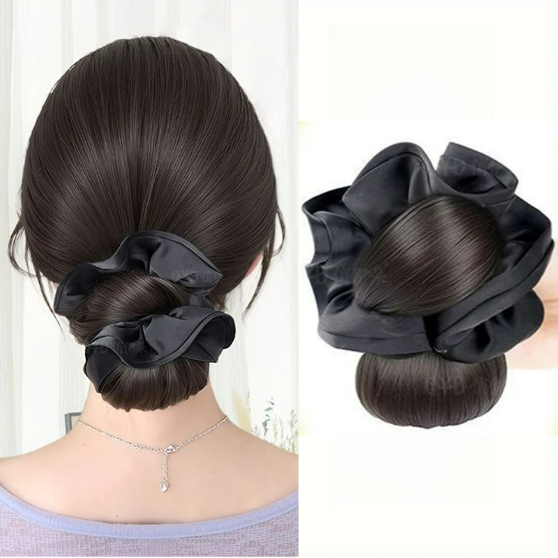 新しい合成サテンヘアタイ、クリップ付きシニヨンバン、ポニーテ - Claw Clip Messy Bun Hair Piece のレビューと価格