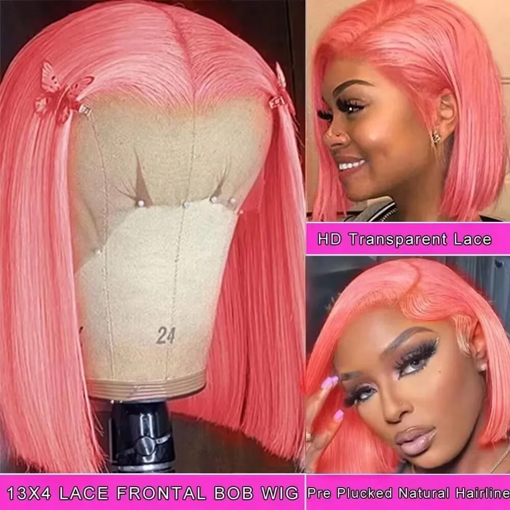 10インチのピンク色のボブウィッグ。人毛を使用し、密度は18 - Pre Parted 13X4 Lace Front Bob Wig のレビューと価格